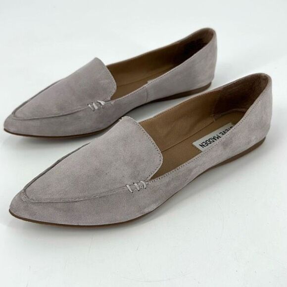 Steve Madden Feather Womens Suede Pointed Toe Slip On Flats Loafer Gray Size 6.5 - Picture 1 of 10